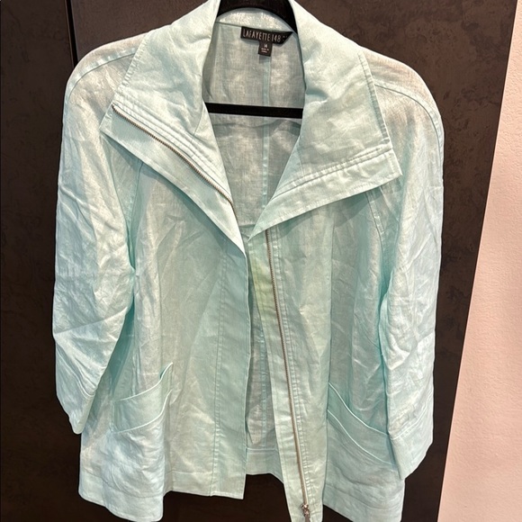 Lafayette 148 New York Light Light Blue Utility Jacket 100% Linen - Picture 4 of 6